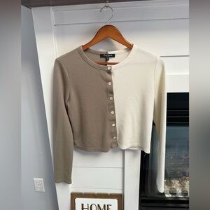 Mixed Threads Beige & Tan Waffle Knit Top XL block colors like new could be crop